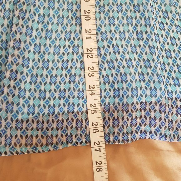 Zac Rachel Sleeveless Sheer Overlay Blouse Size Large Blue Pleated Dressy Flowy - Picture 12 of 12